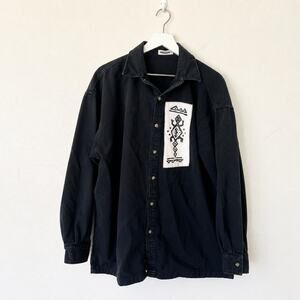 4Fun Originals Black Cotton Southwest Patch Overshirt L Vintage 90s Style